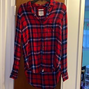 Red/navy/white plaid button down